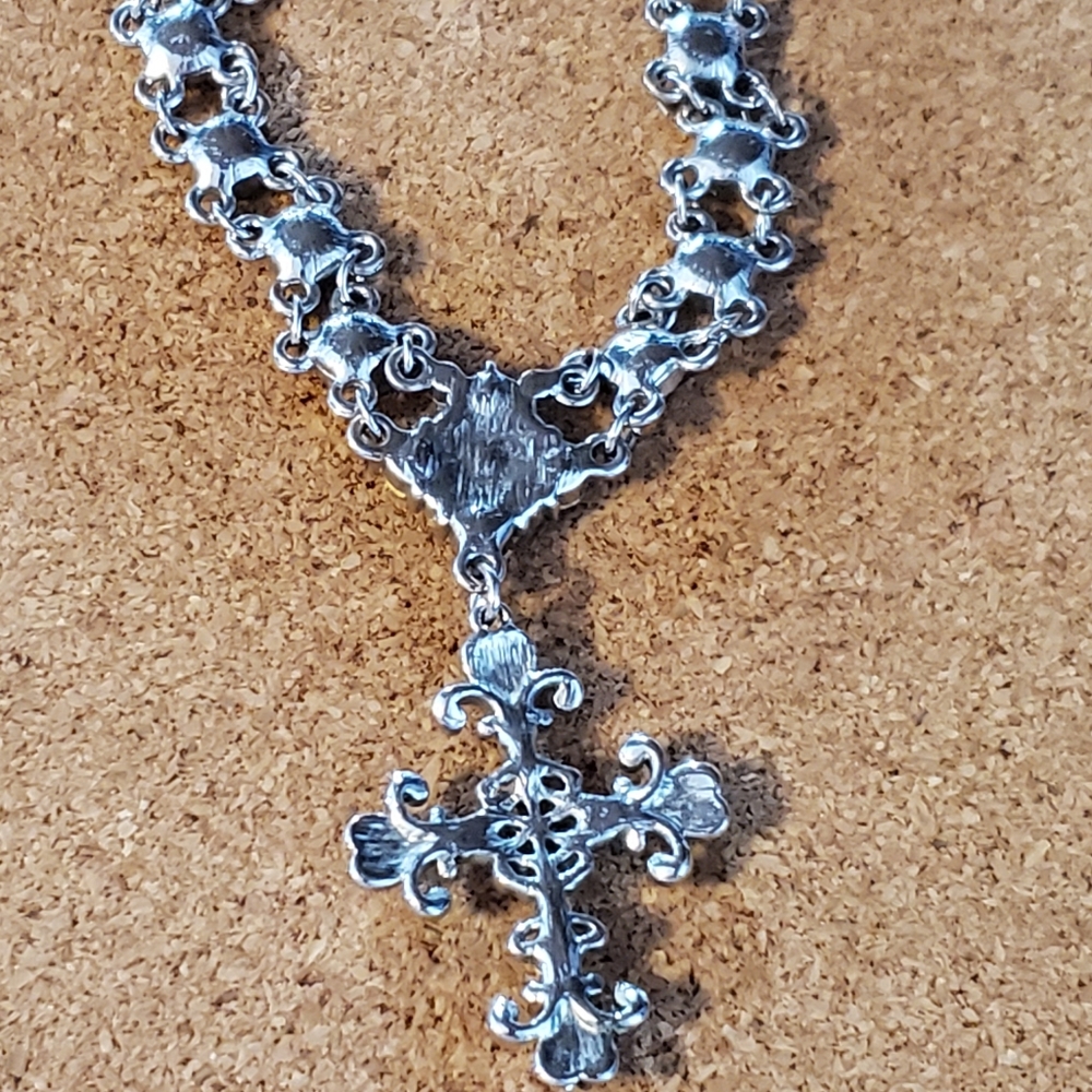 VCLM 20" Vintage Rhinestone Cross Necklace💜 ✝️ ⚜️💜 - Picture 4 of 6